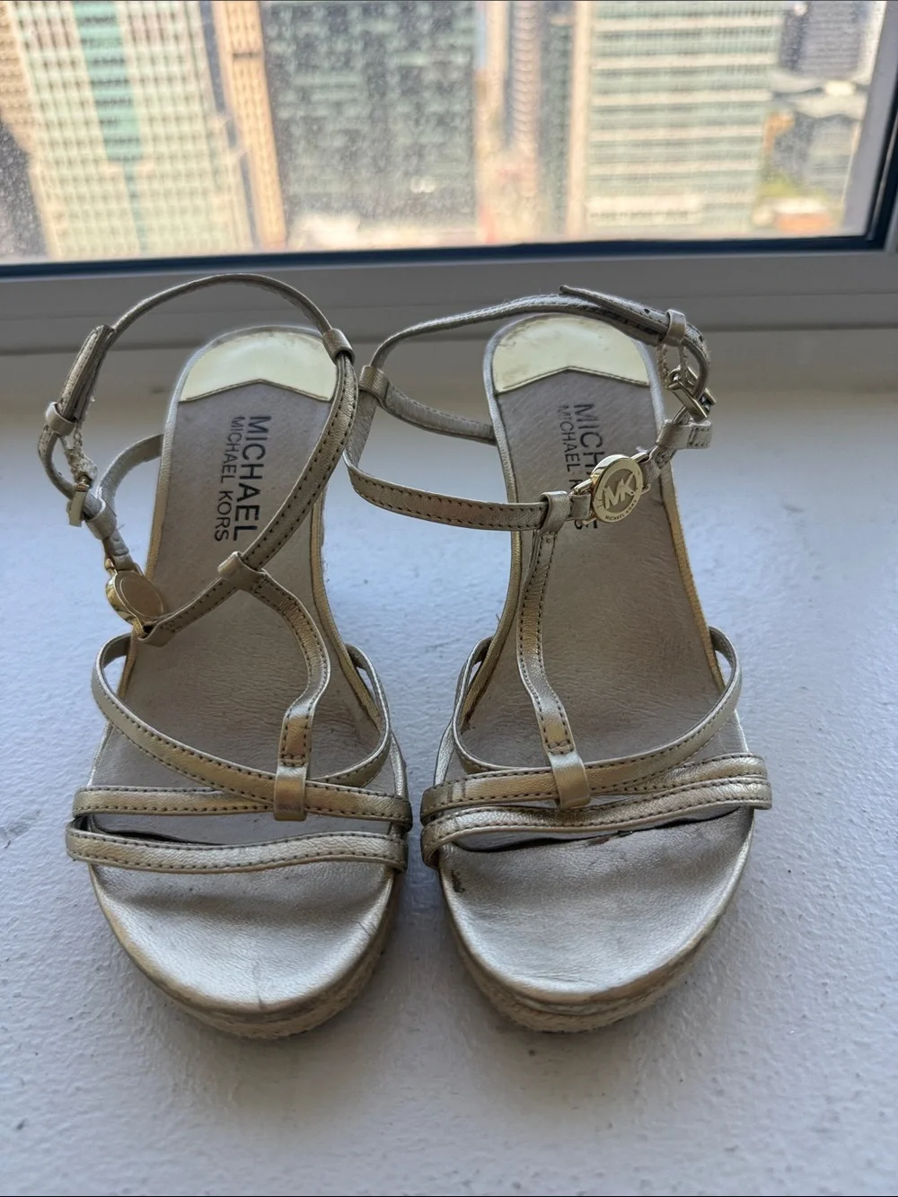 MICHAEL Michael Kors Metallic Gold Strappy Wedge Sandals